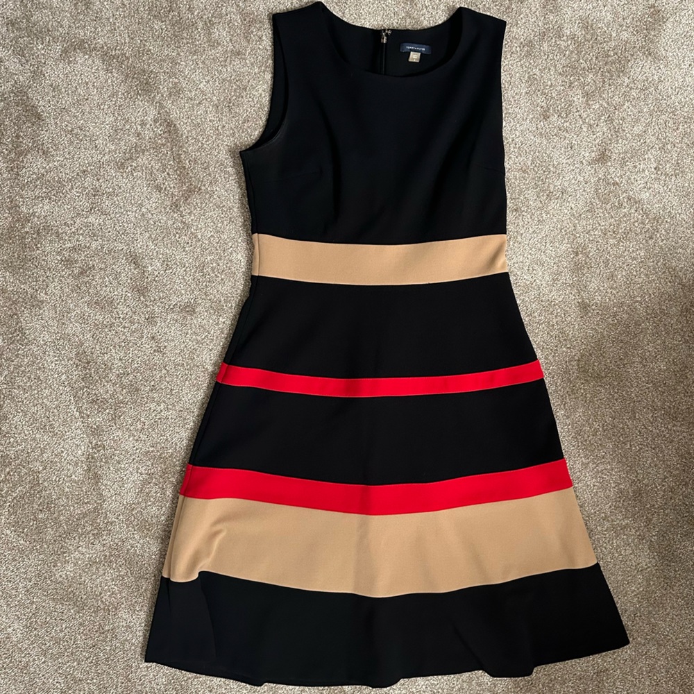 Tommy Hilfiger Black and Red Sleeveless A-Line Mini Dress